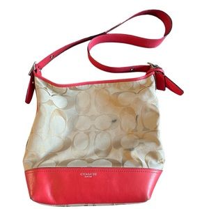 Coach Handbag Crossbody Hobo Shoulder Bag Leather Canvas Monogram, coral…